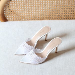 Gianvito Rossi Milano White Lace Mules