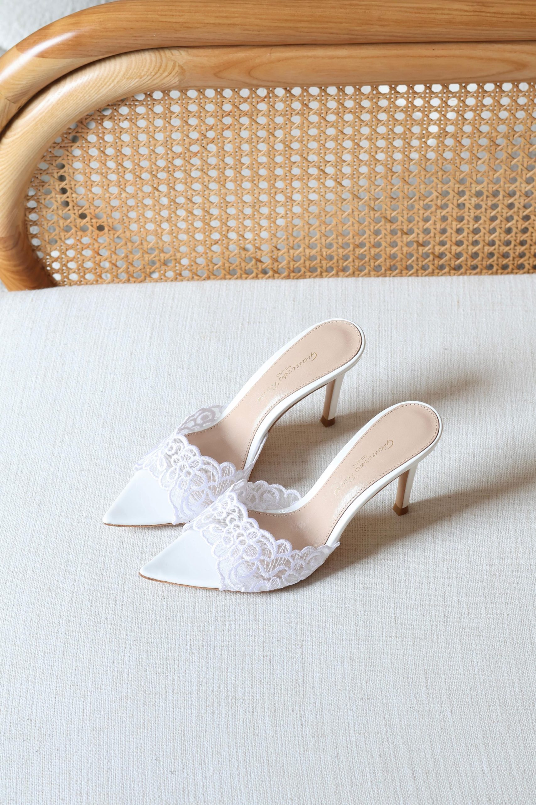 Gianvito Rossi Milano White Lace Mules