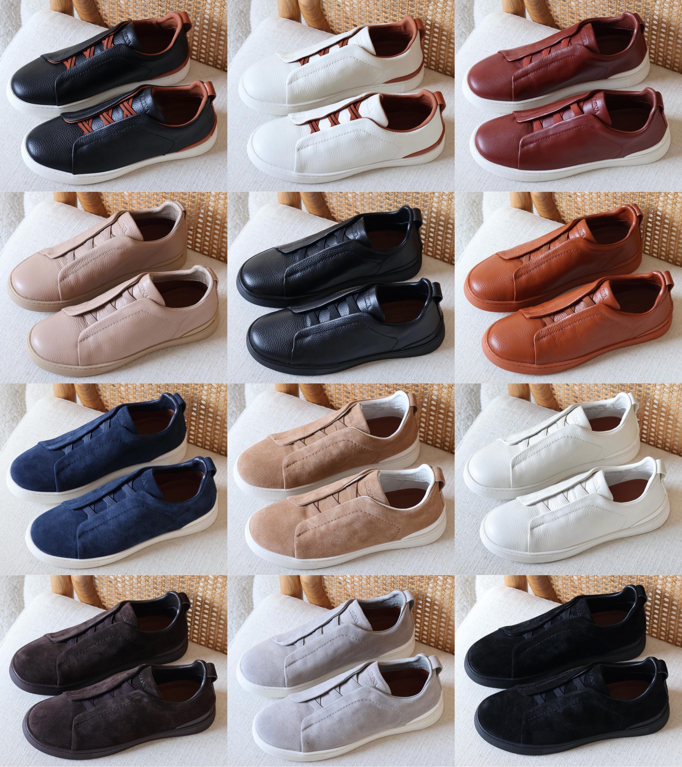Zegna Triple Stitch Sneakers, Specifically Leather Signature Crisscross Elastic - Image 13