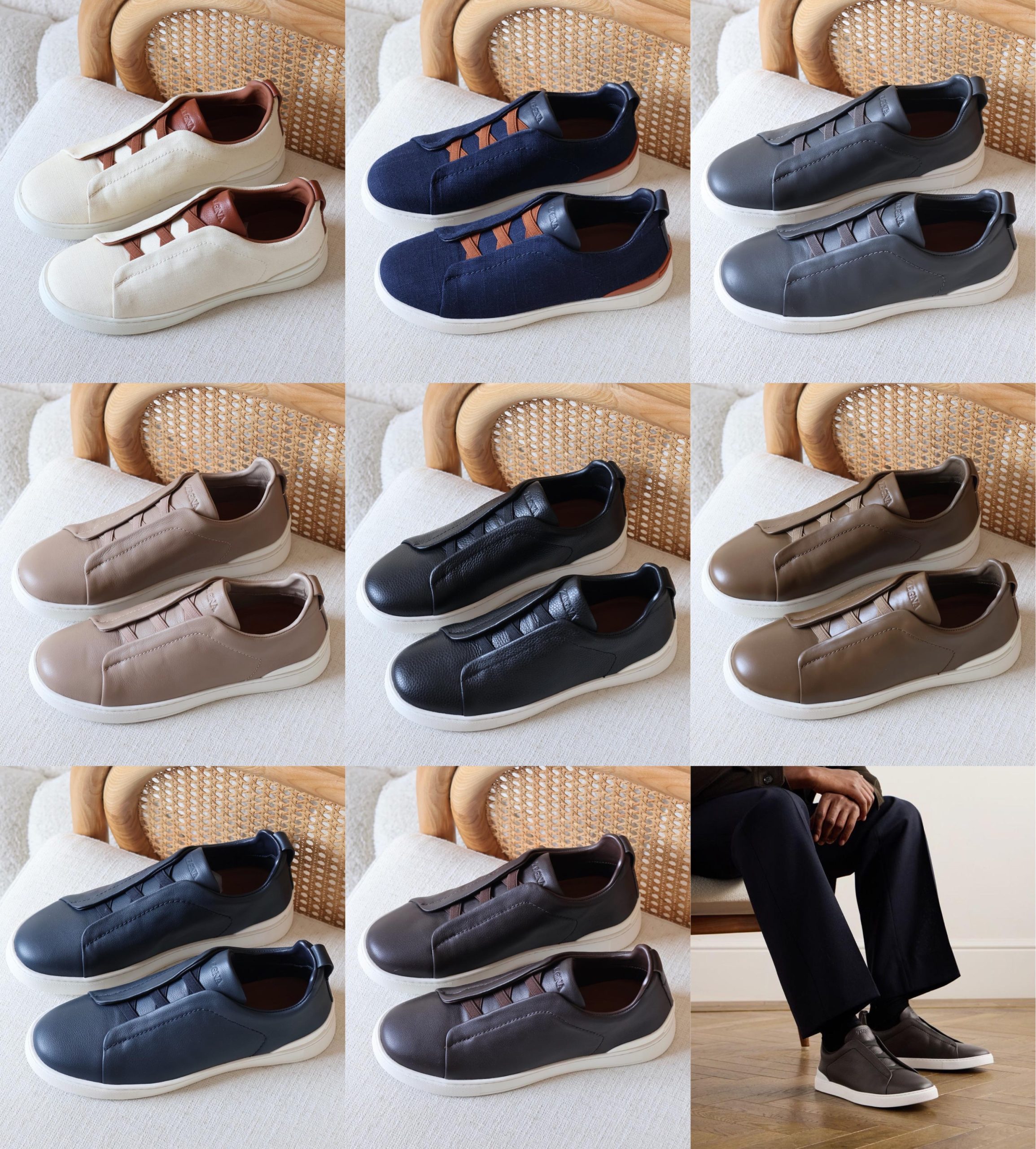 Zegna Triple Stitch Sneakers, Specifically Leather Signature Crisscross Elastic - Image 14