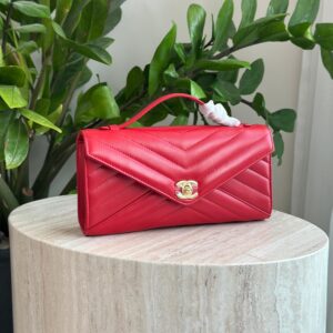 Chanel Red Chevron Leather Envelope Flap Bag