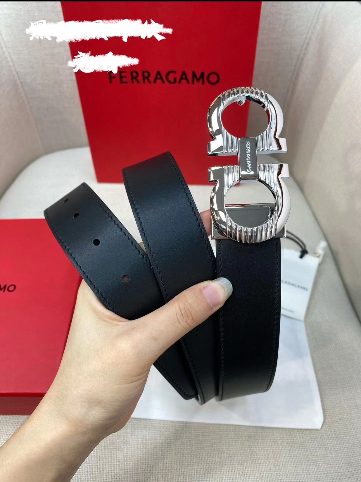 Ferragamo Reversible Gancini Belt Black Calf Leather - Image 6