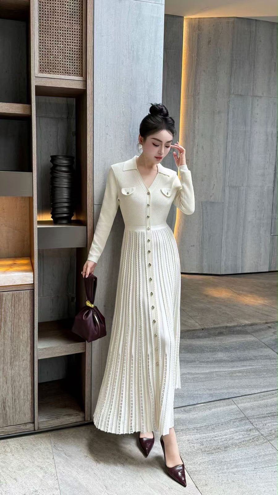 Sandro Sabah Fancy knit Maxi Dress