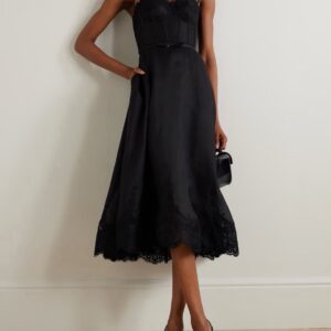 Zimmermann Black Linen And Silk Blend Midi Dress