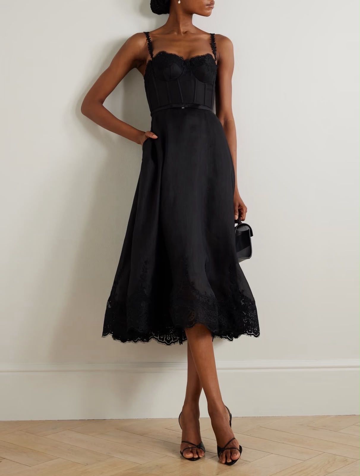Zimmermann Black Linen And Silk Blend Midi Dress