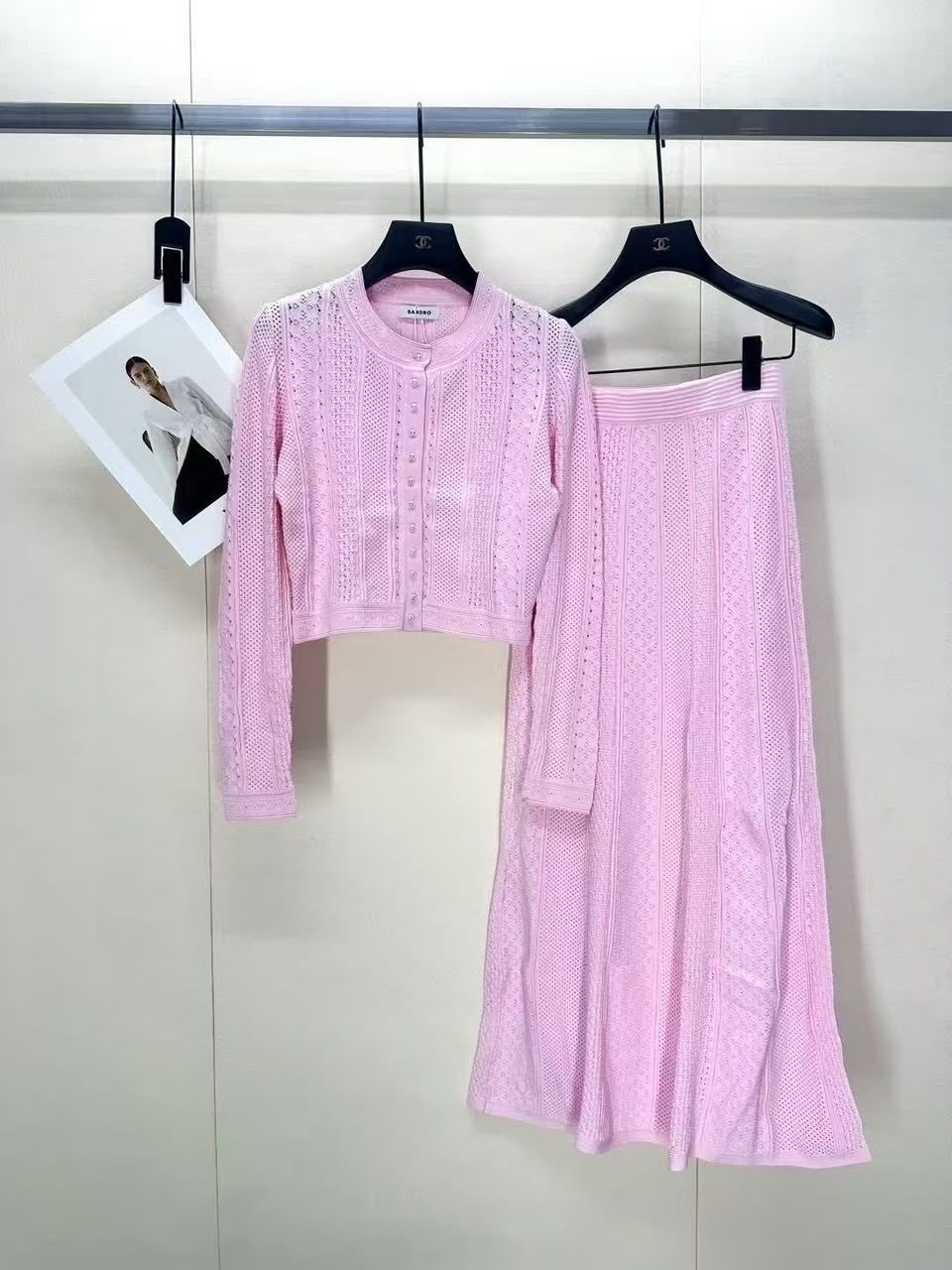 Sandro Paris Ecru Pointelle knit Cardigan