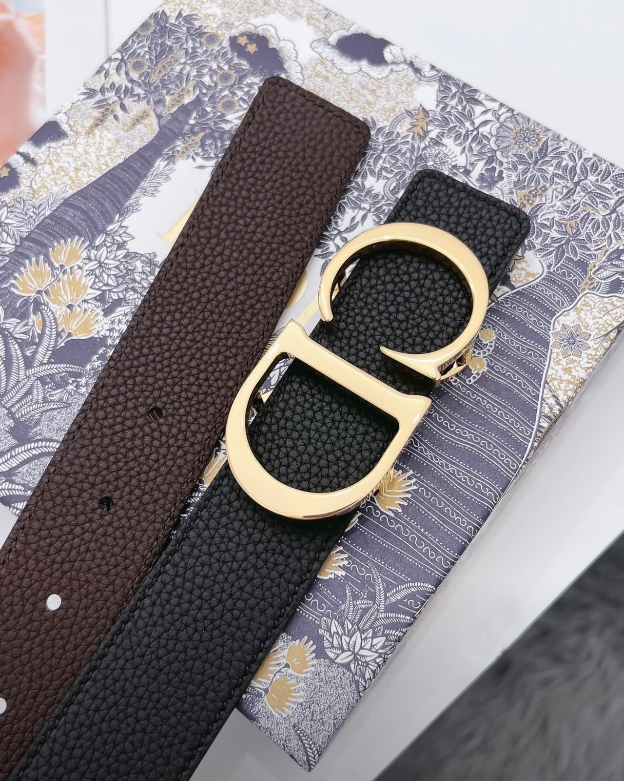 Dior Belt Eaturing Prominent Gold Metal 'CD' Buckle. - Image 2