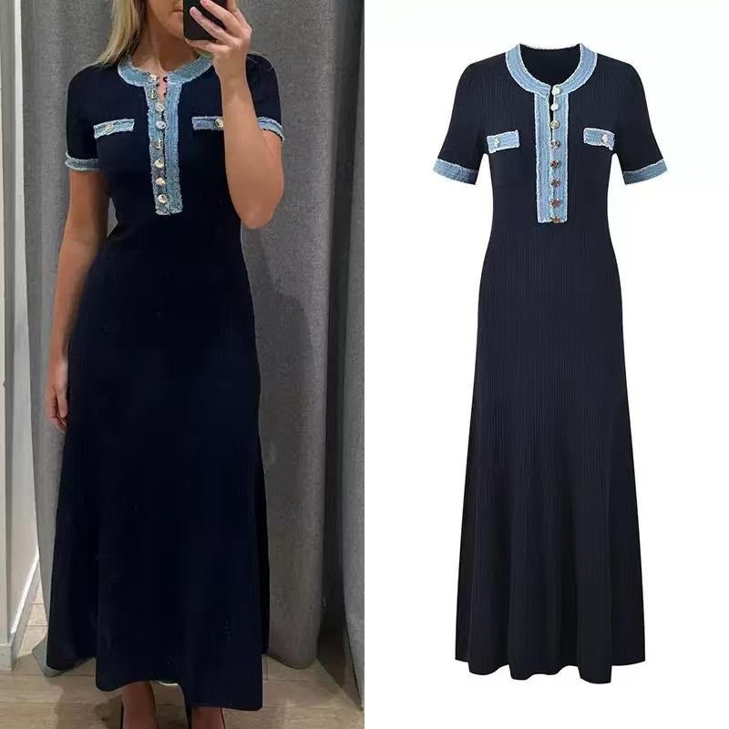 Sandro Denim-trim Knitted Maxi Dress - Image 3