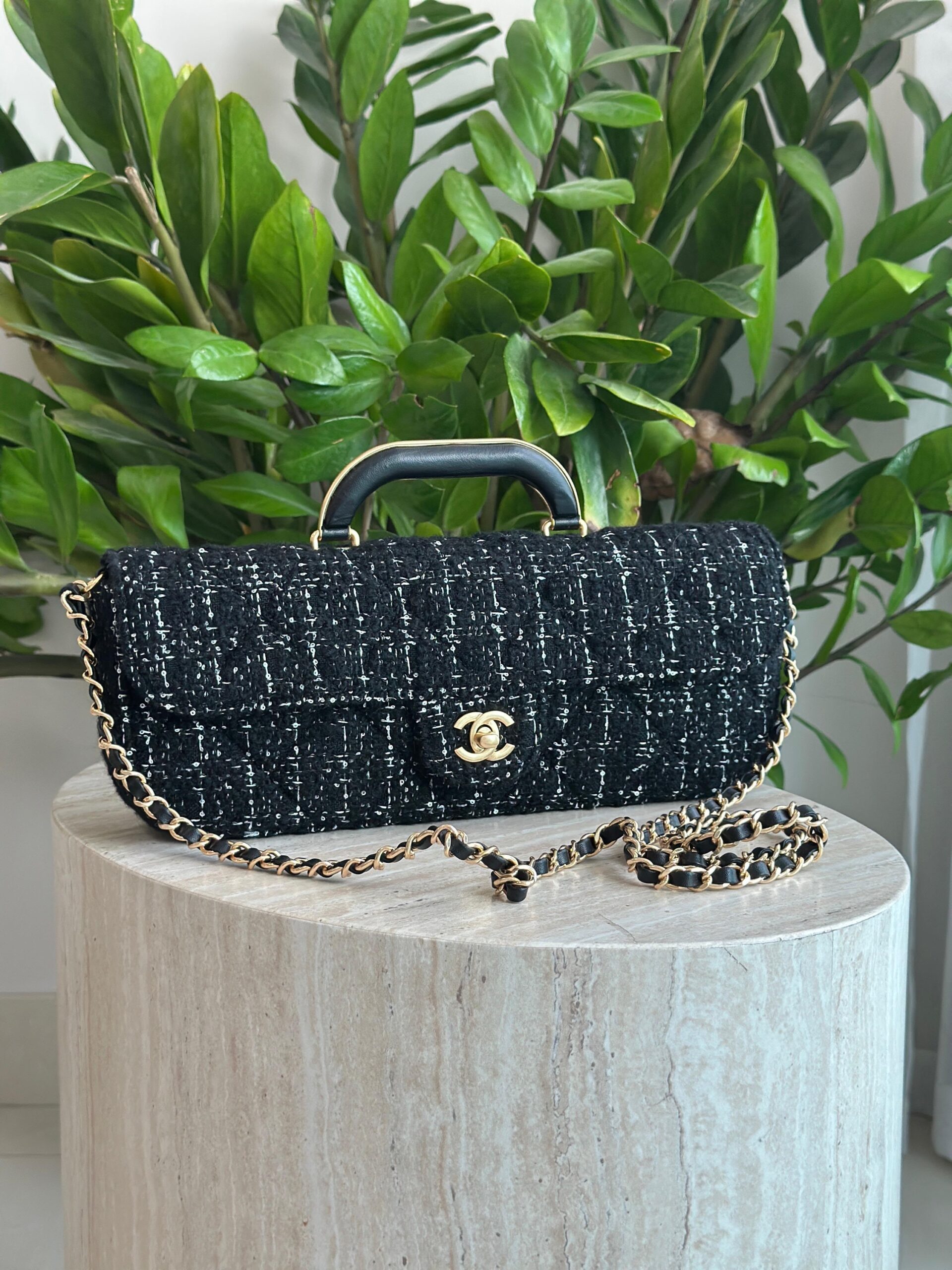 Chanel Bag Is A Structured Black Tweed Piece