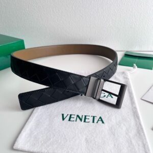 Bottega Veneta Belt Features Signature Black Intrecciato Woven Leather