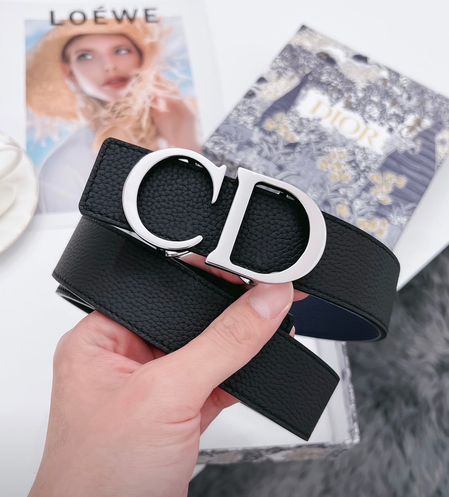 Dior Belt Eaturing Prominent Gold Metal 'CD' Buckle. - Image 4