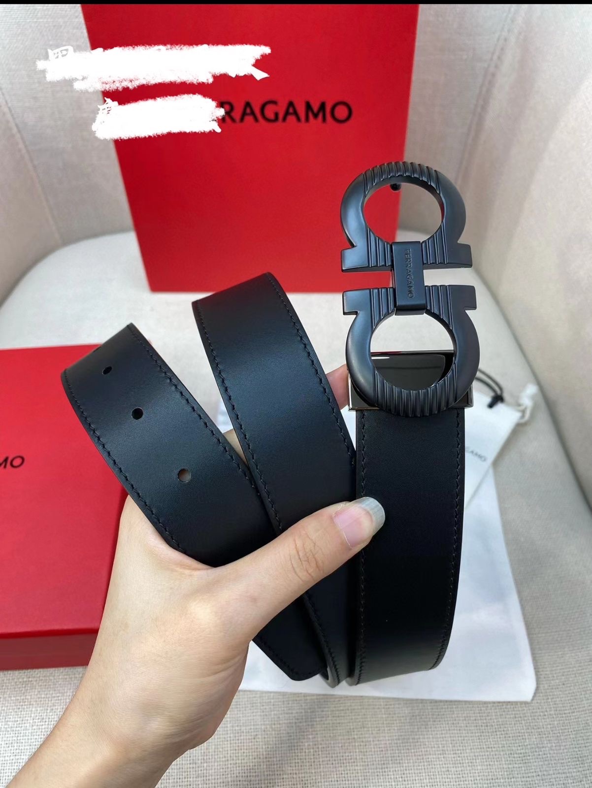 Ferragamo Reversible Gancini Belt Black Calf Leather - Image 2