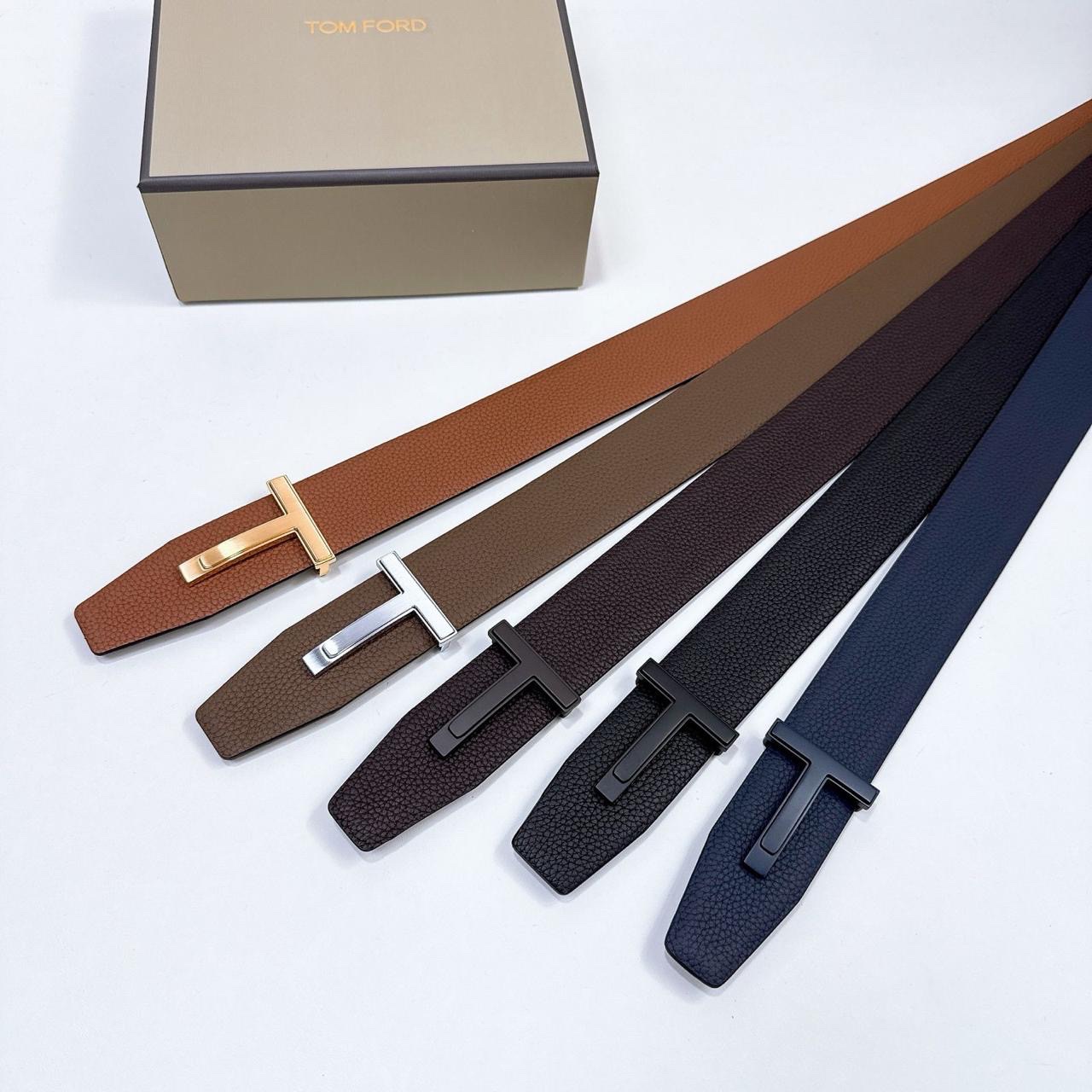 Tom Ford T buckle Reversible Belt Black Grained Leather - Image 5