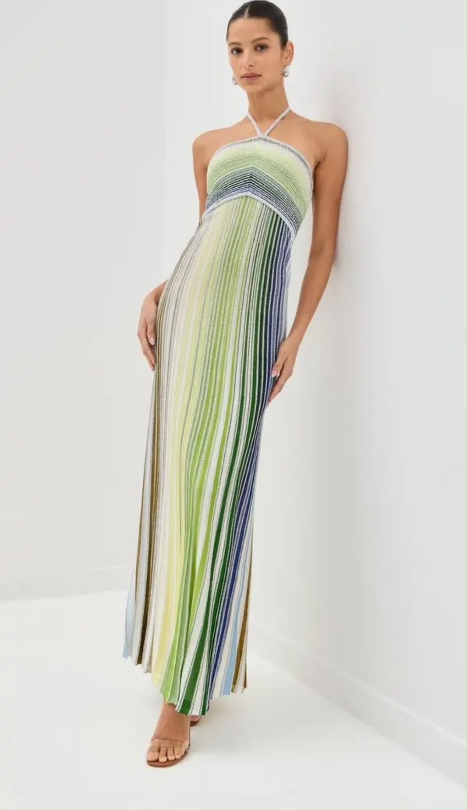 Ulysse Red Metallic Knit Halterneck Maxi Dress - Image 4