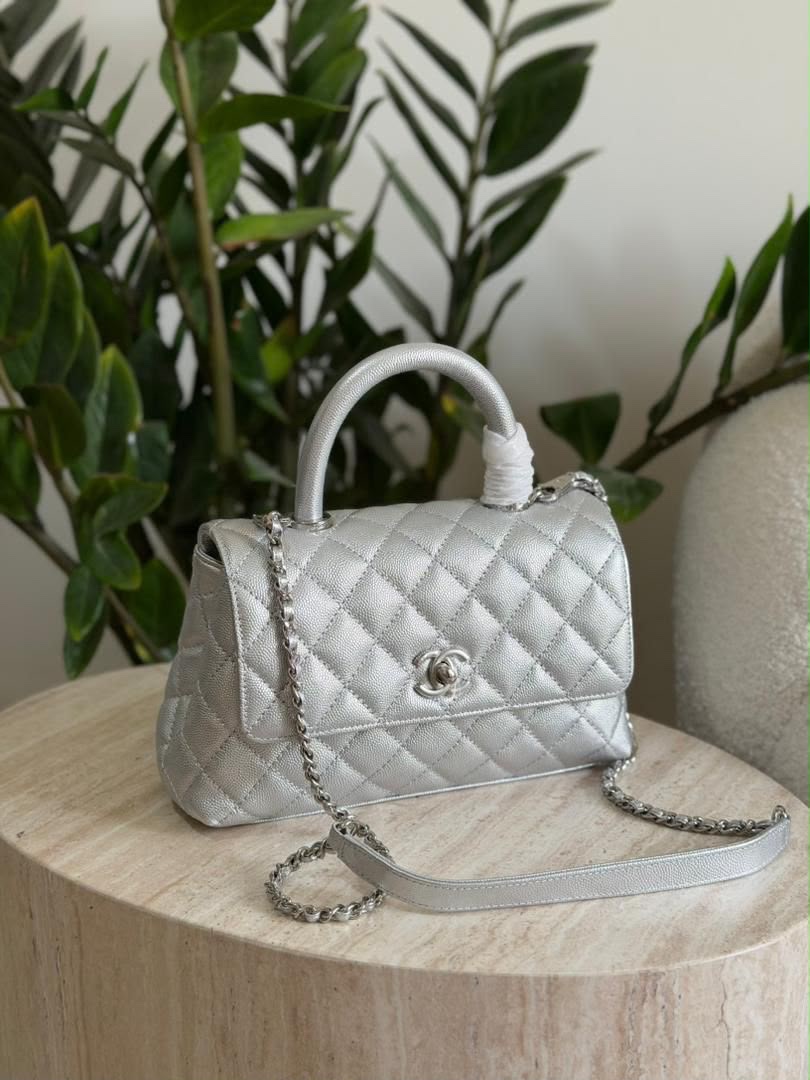 Chanel Metallic Quilted Caviar Leather Mini Coco Top Handle Bag - Image 2