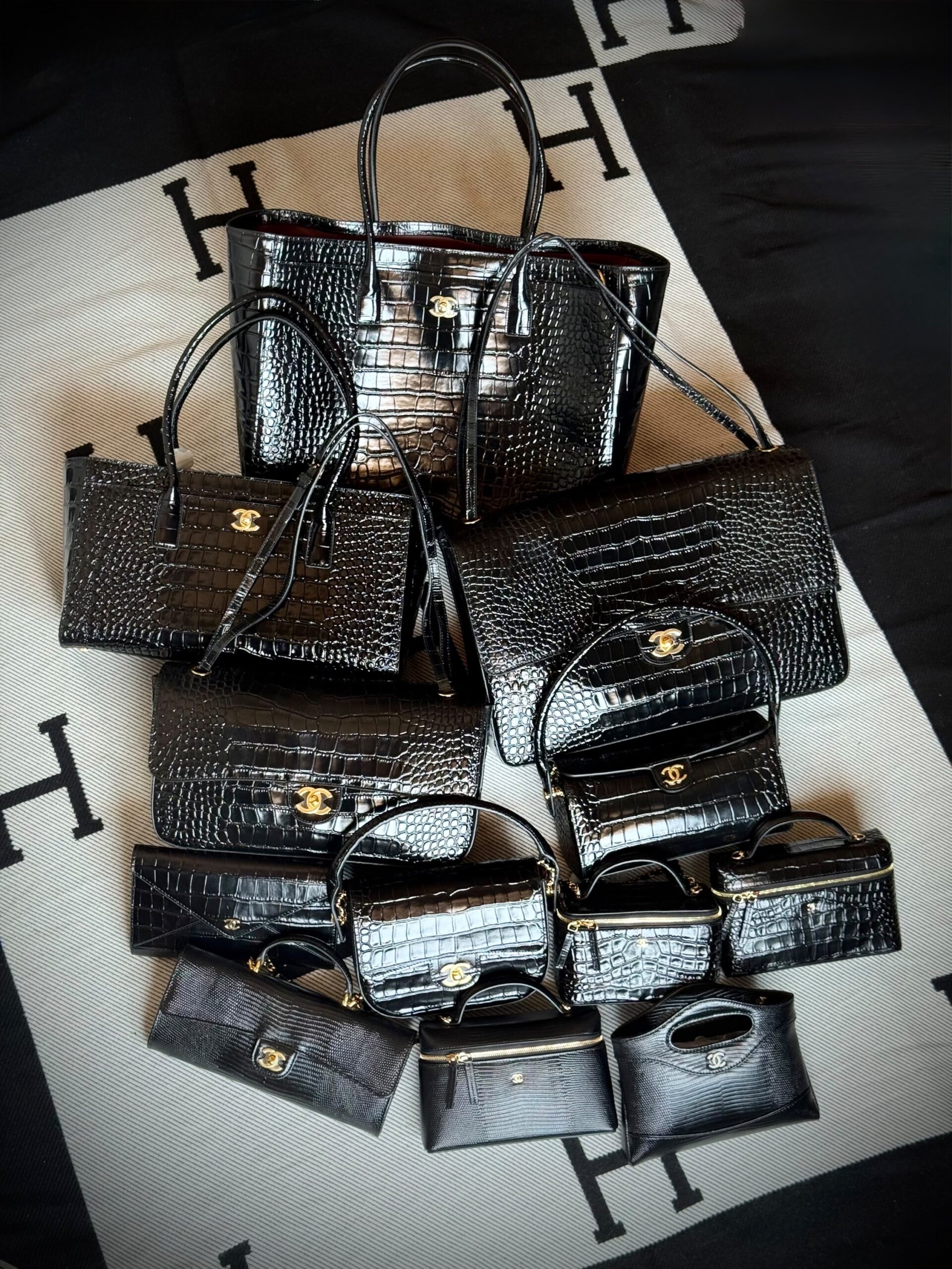 Chanel Croc-Embossed Calfskin Bags Collection
