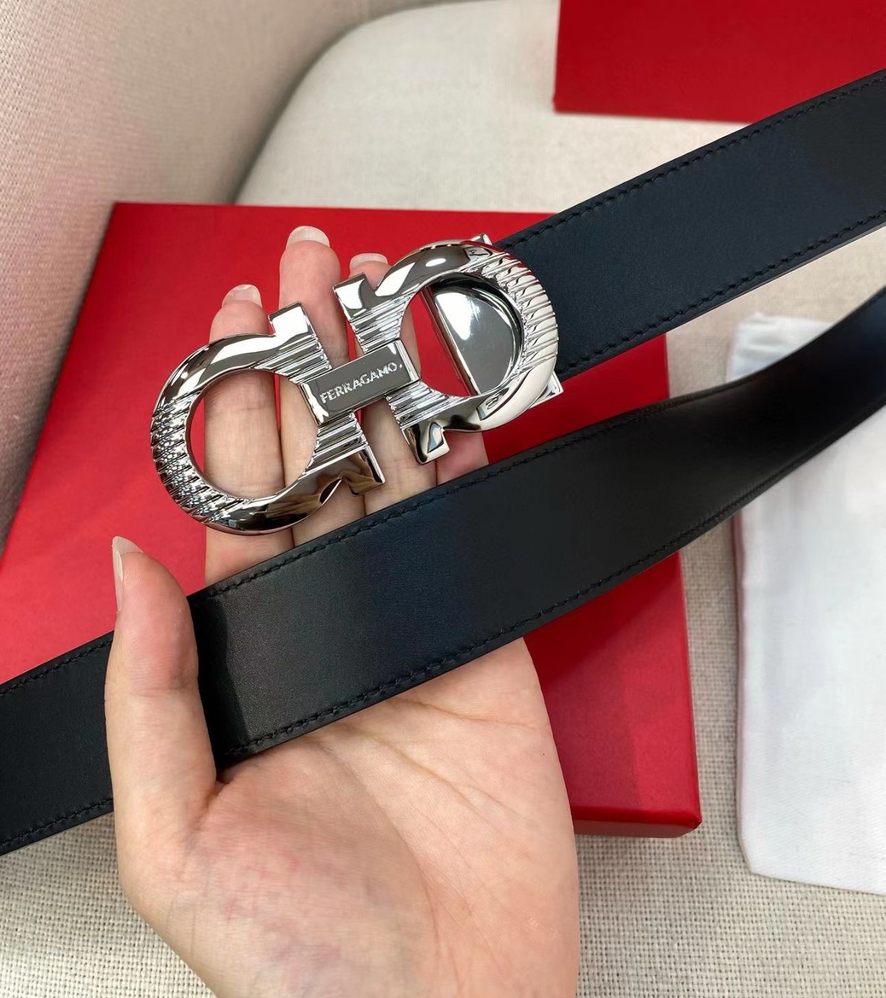 Ferragamo Reversible Gancini Belt Black Calf Leather - Image 4