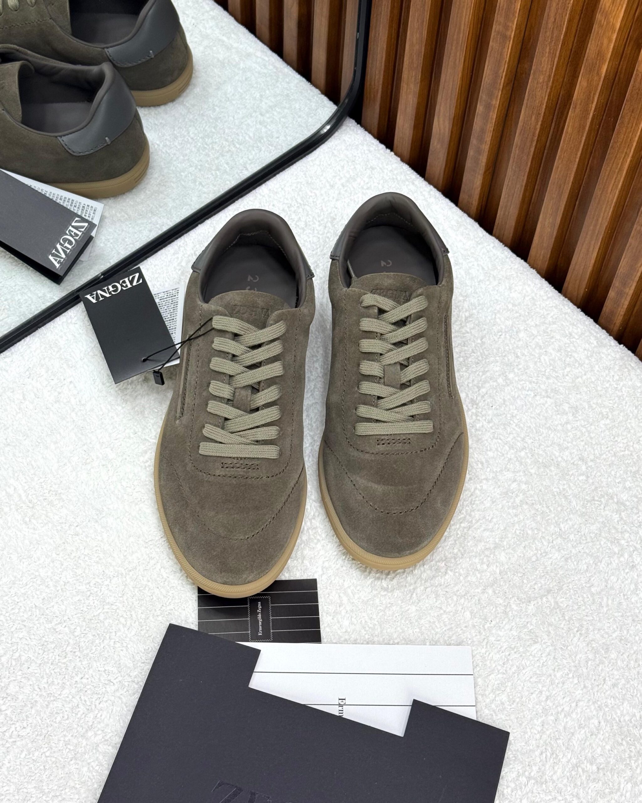 Zegna Beige Suede Sneakers - Image 6