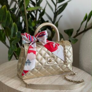 Chanel Metallic Quilted Caviar Leather Mini Coco Top Handle Bag