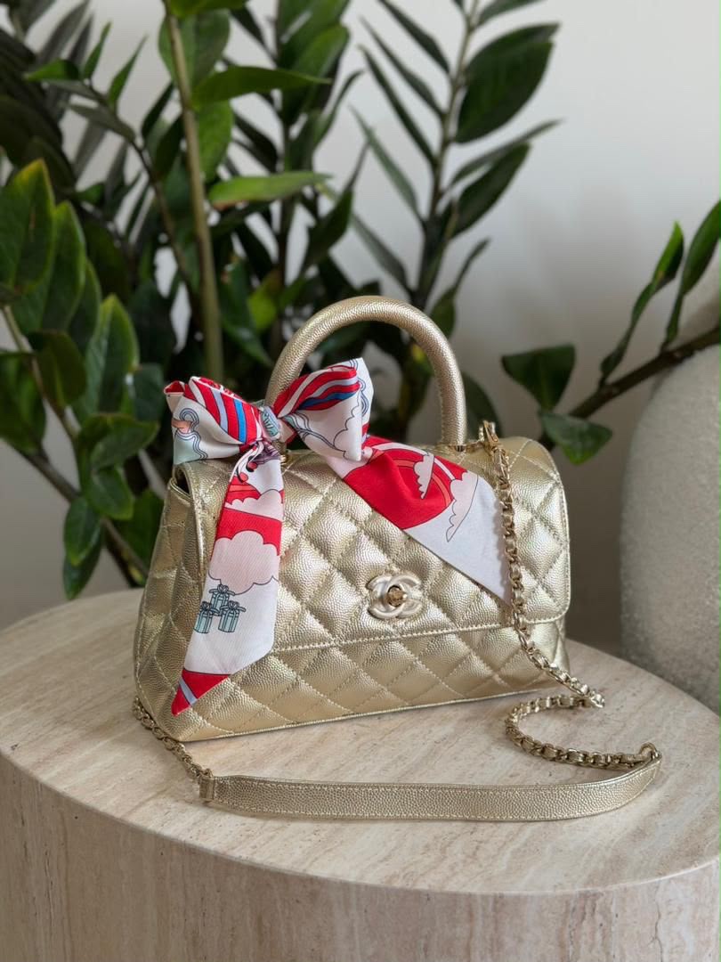 Chanel Metallic Quilted Caviar Leather Mini Coco Top Handle Bag