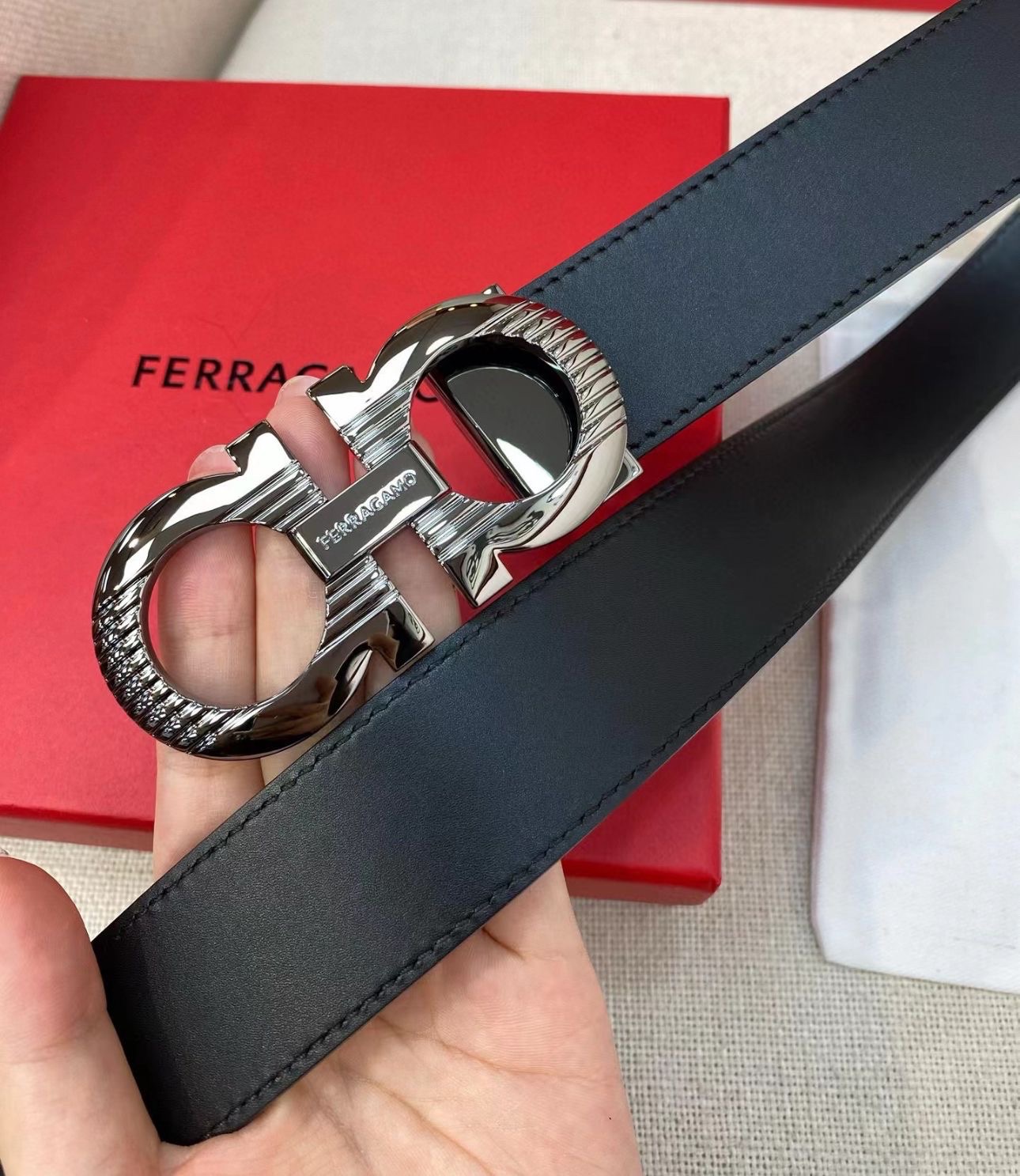 Ferragamo Reversible Gancini Belt Black Calf Leather - Image 5