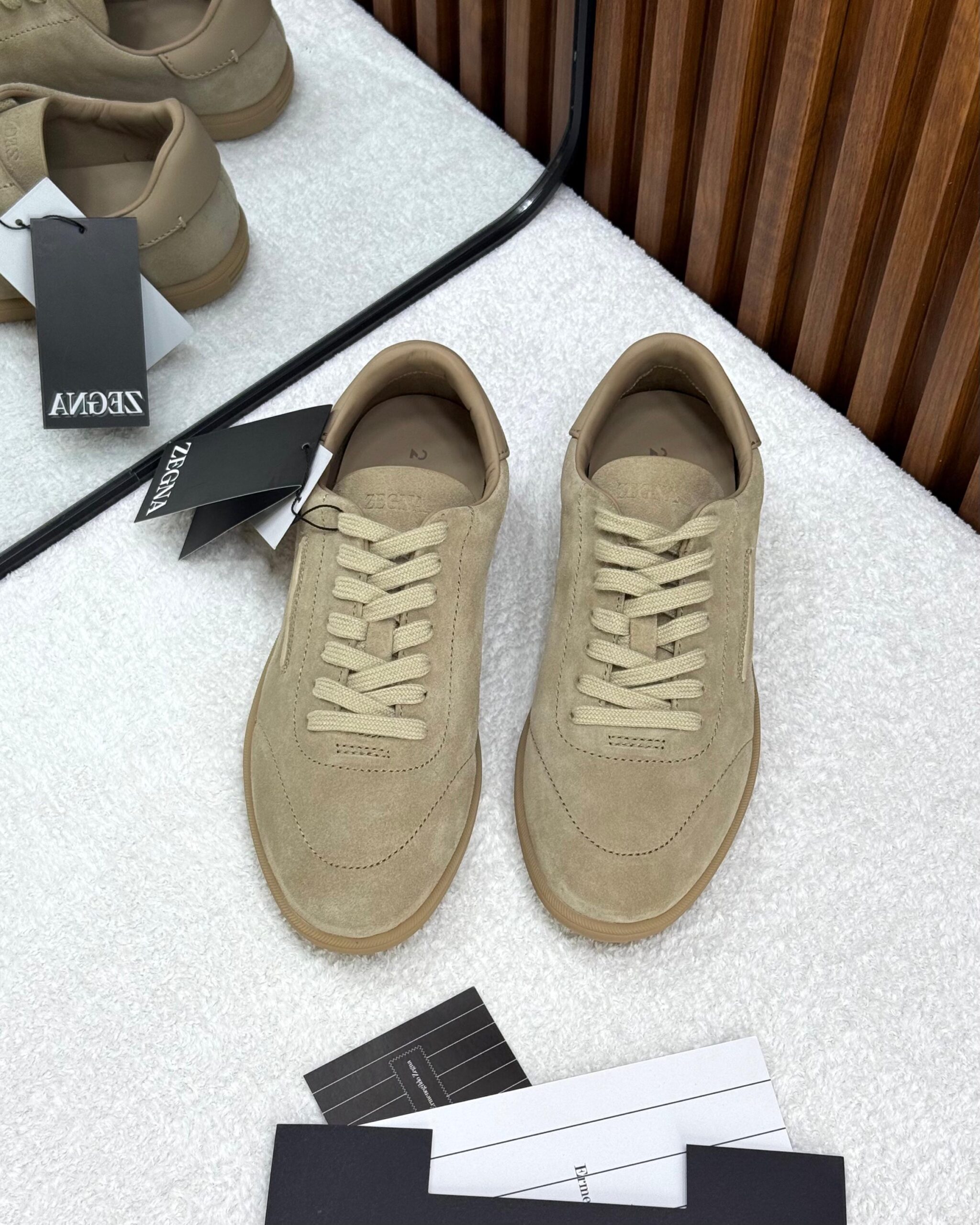 Zegna Beige Suede Sneakers