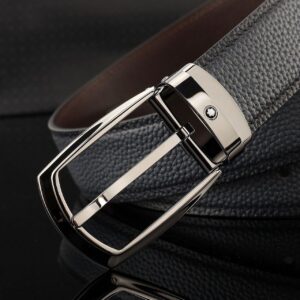 Montblanc Belt Features A Silver-Tone Buckle Textured Black Leather