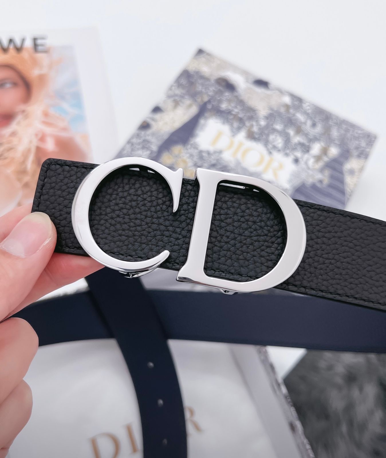 Dior Belt Eaturing Prominent Gold Metal 'CD' Buckle. - Image 5