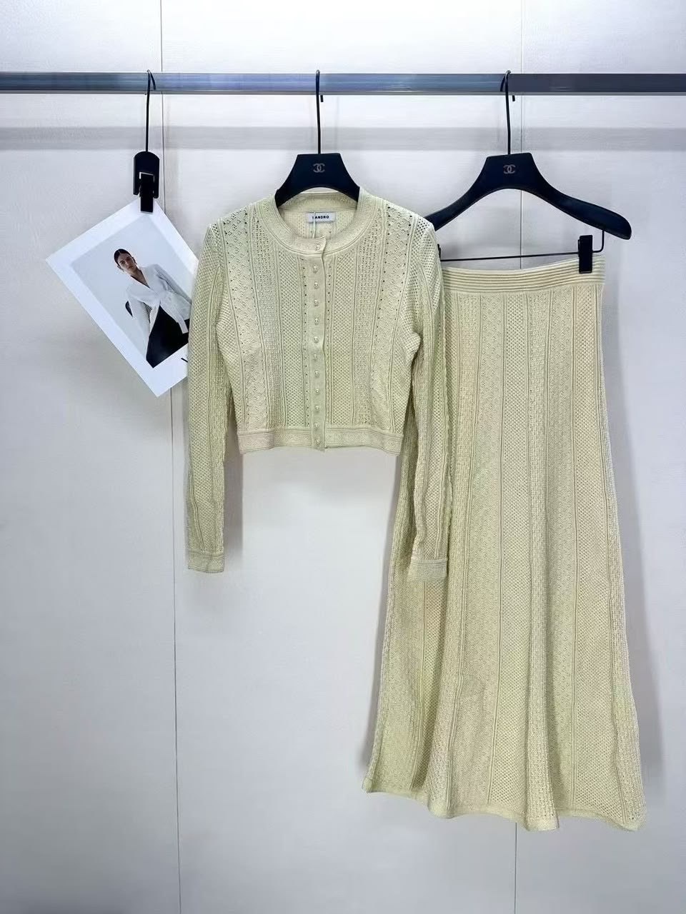 Sandro Paris Ecru Pointelle knit Cardigan - Image 2