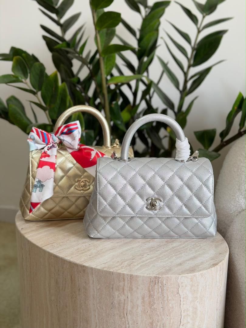 Chanel Metallic Quilted Caviar Leather Mini Coco Top Handle Bag - Image 3