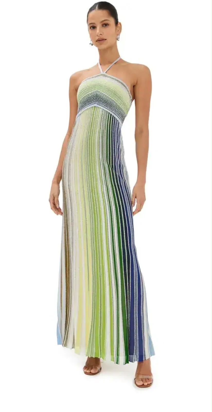 Ulysse Red Metallic Knit Halterneck Maxi Dress - Image 3