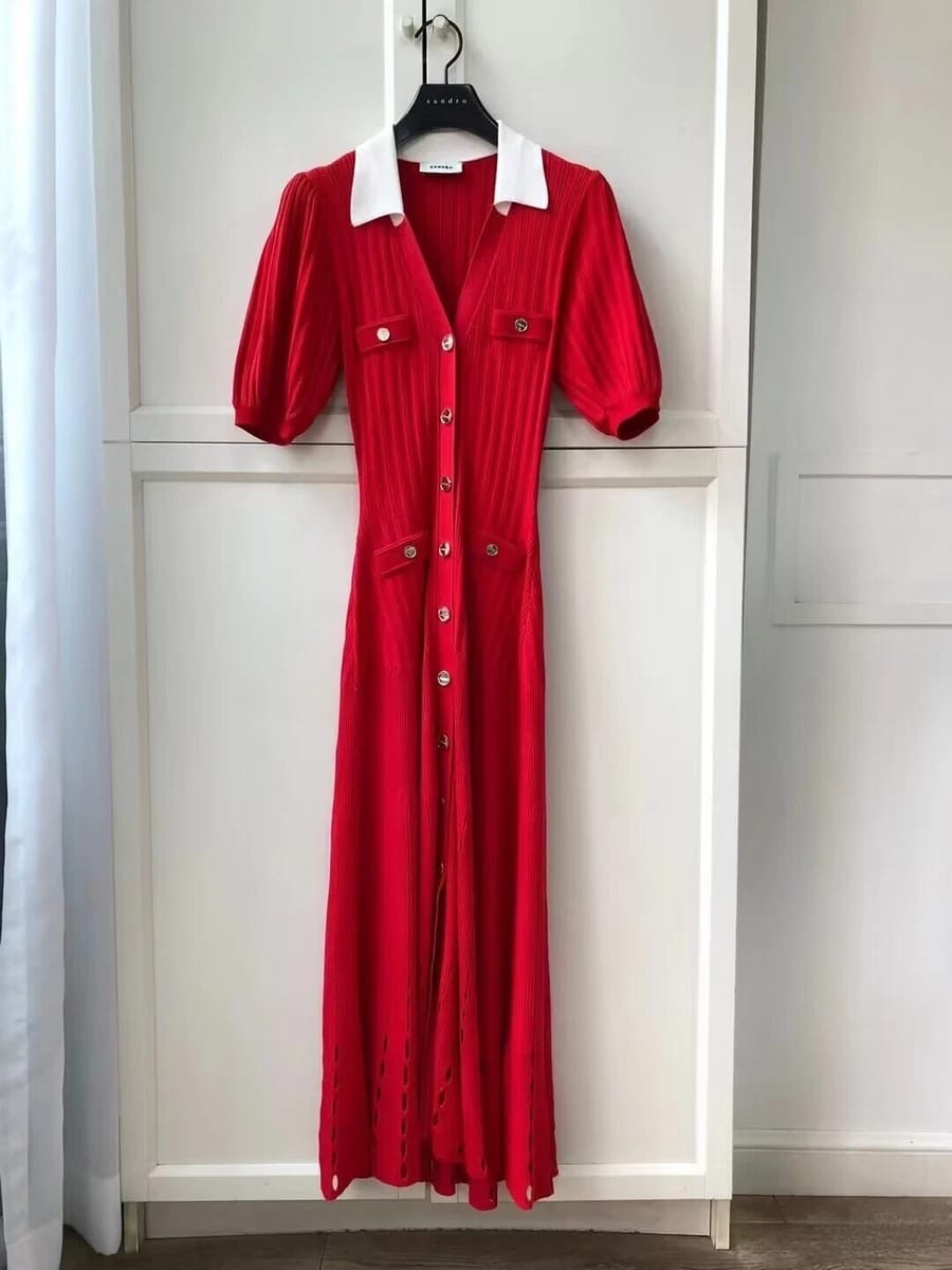 Sandro Red knitted Maxi Dress - Image 3