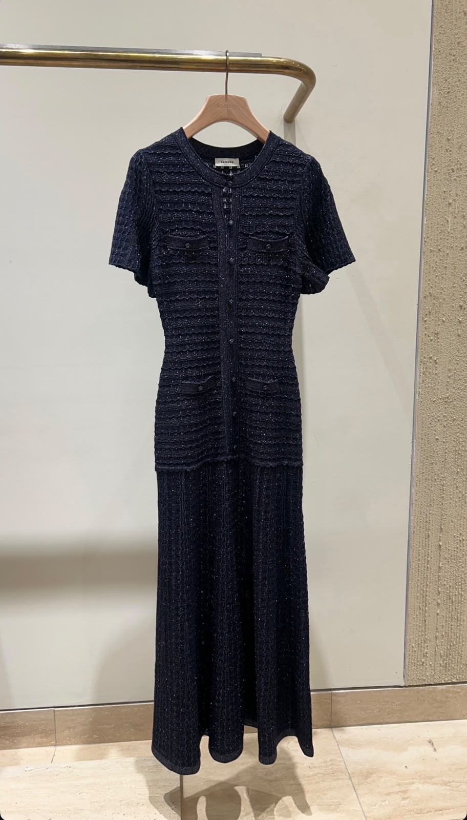 SANDRO Maxi Textured-Knit Dress