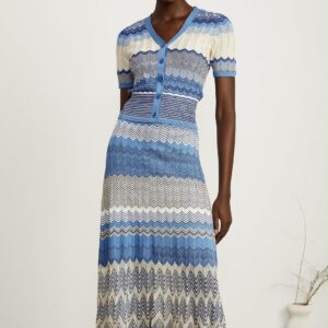 Daniela Blue Zigzag Design Knit Top And Skirt Matching Set