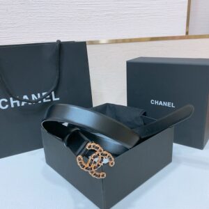 Chanel Belt Features A Distinctive Crystal Sleek Black Leather Strap