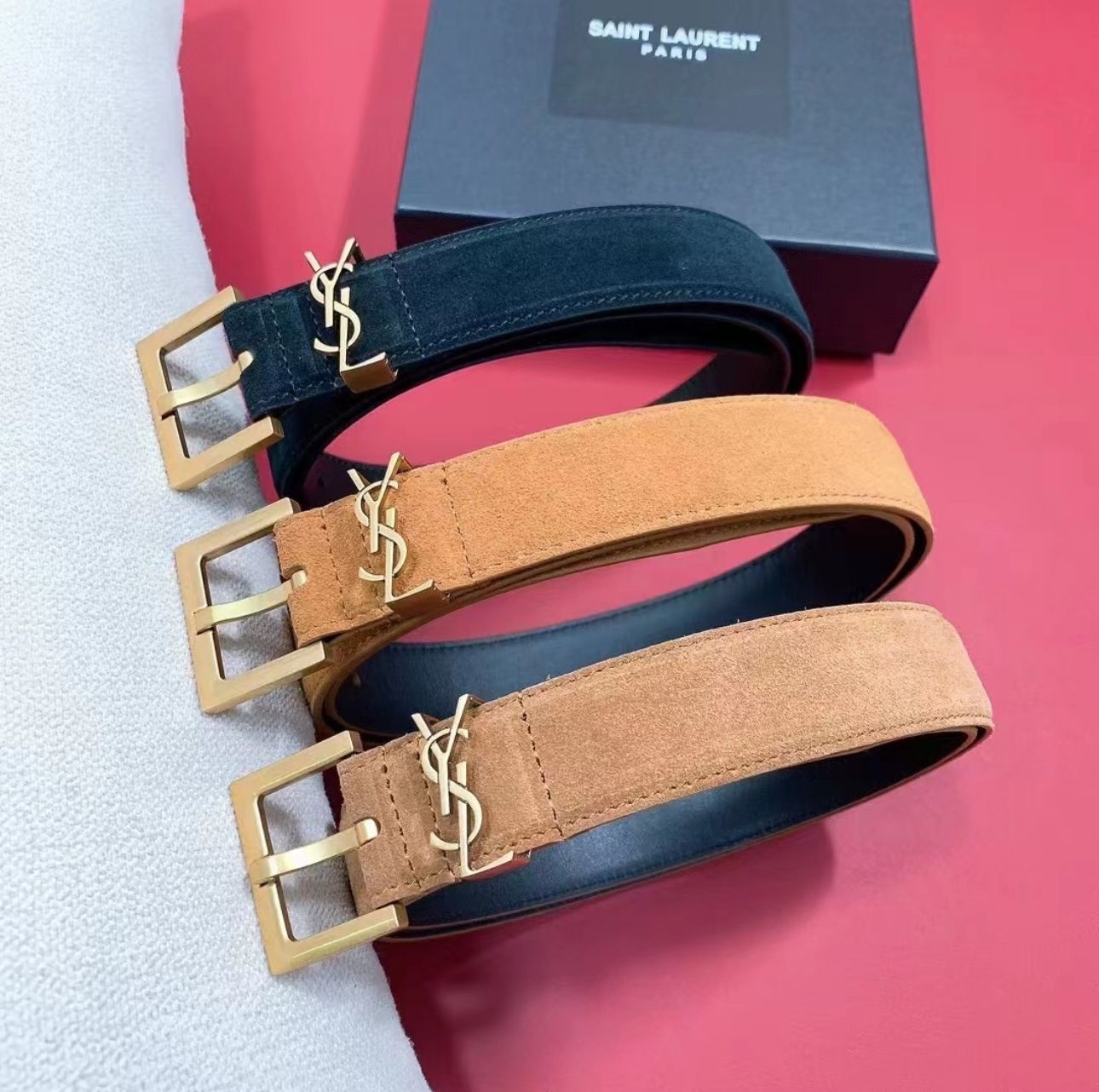 Saint Laurent Suede Calfskin Monogram Belt - Image 5