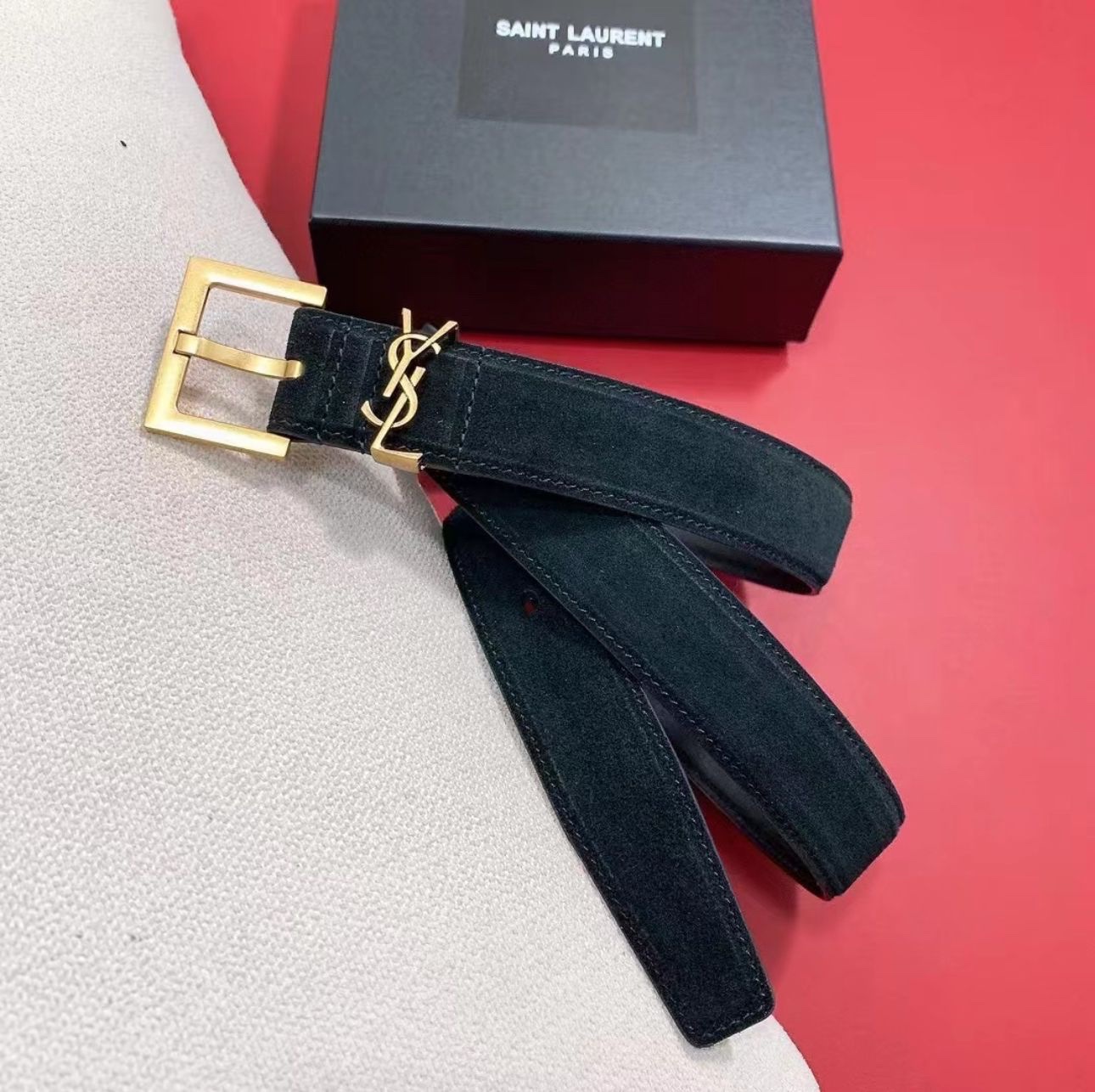 Saint Laurent Suede Calfskin Monogram Belt - Image 3