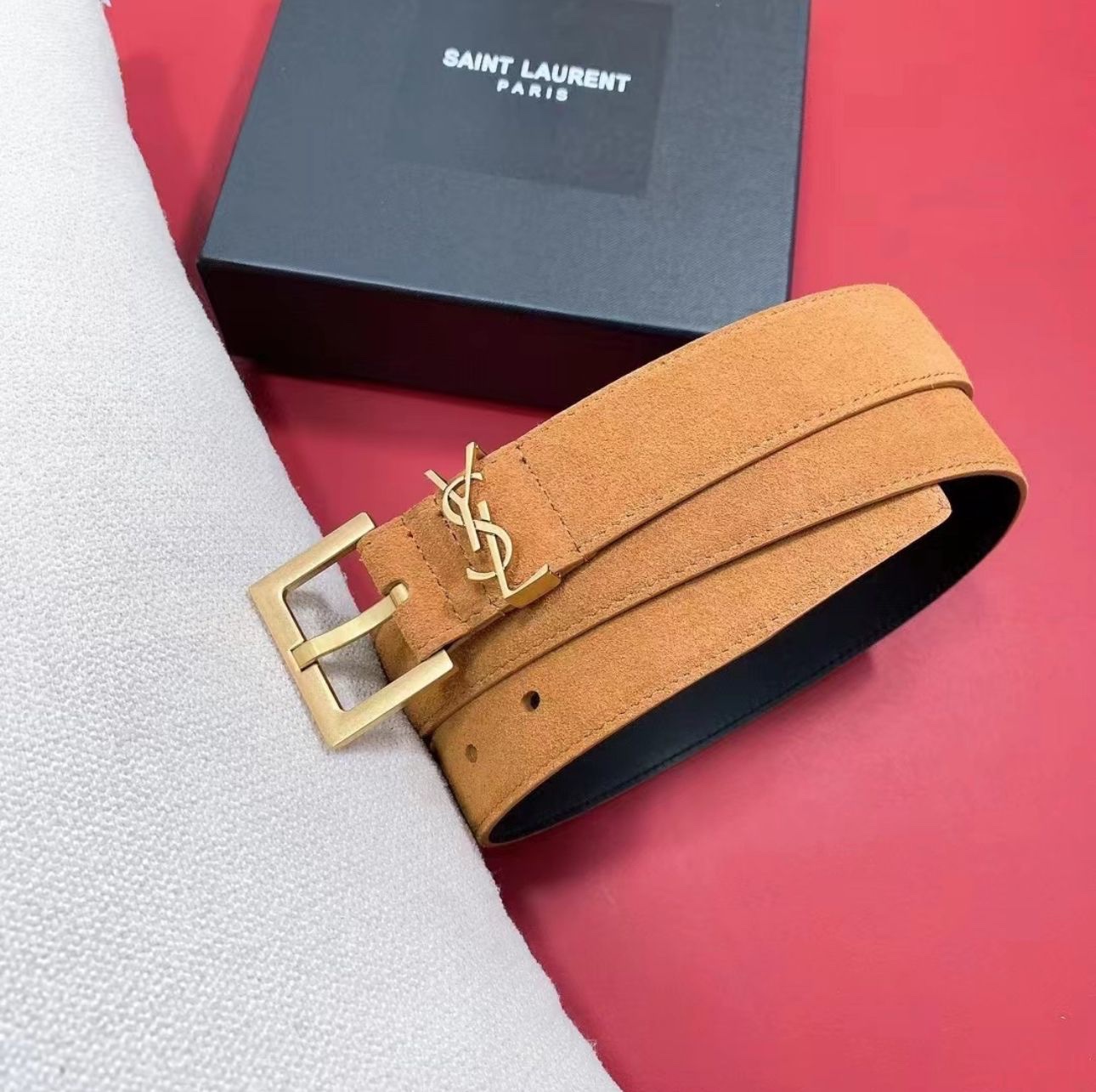 Saint Laurent Suede Calfskin Monogram Belt