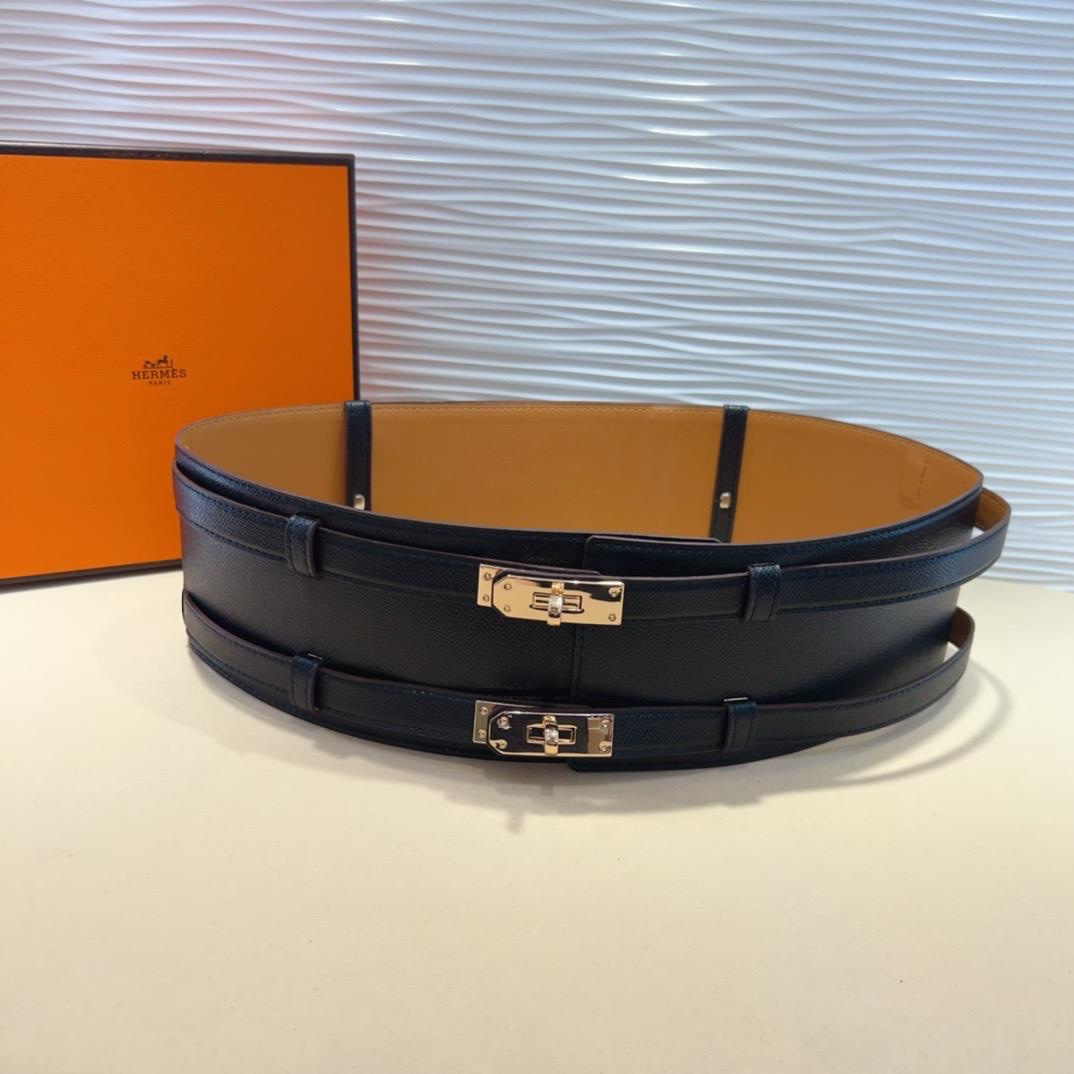 blue Hermès Belt Featuring Signature Silver-Toned Kelly Hardware Closures - Image 2