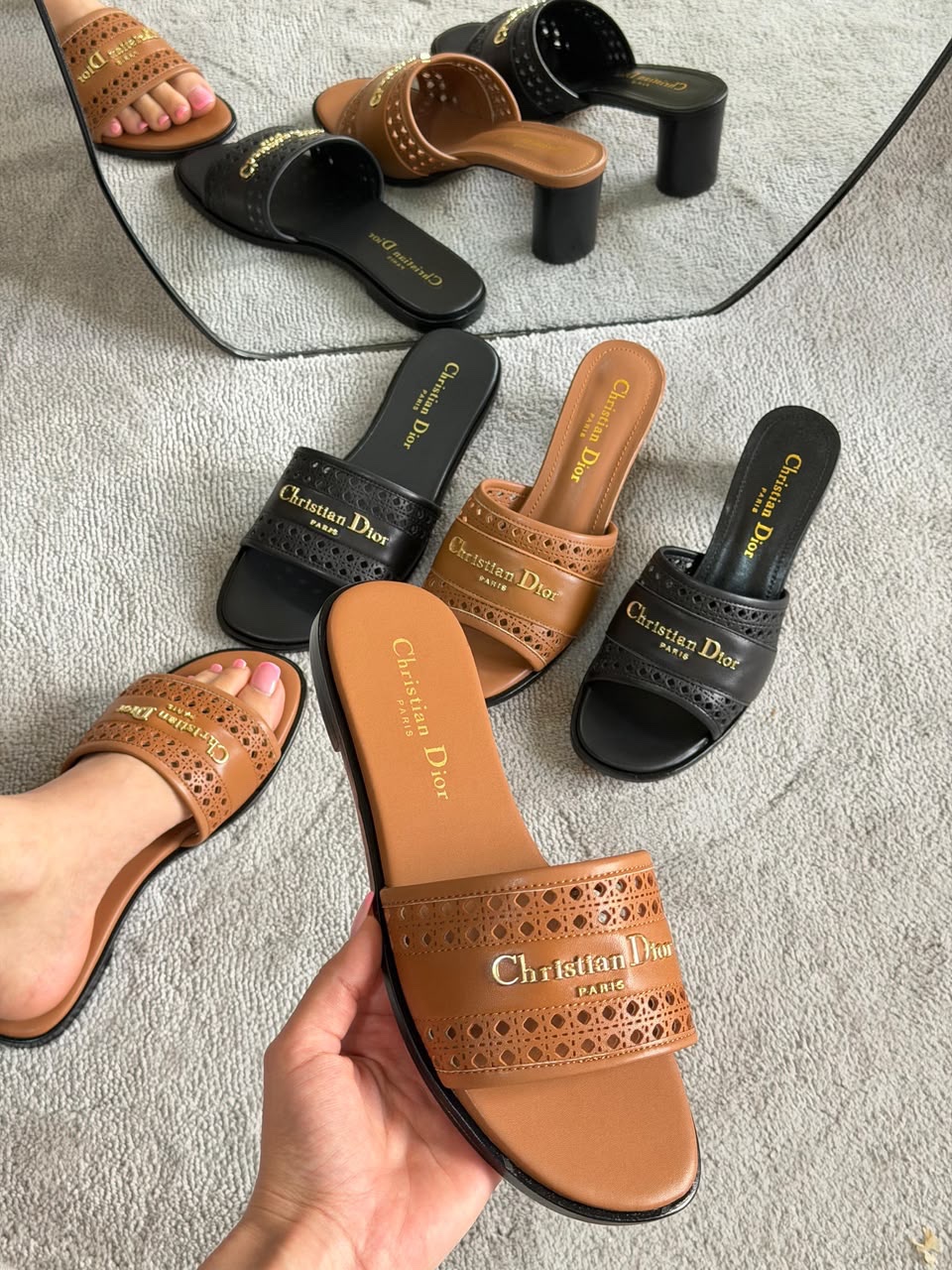 Christian Dior D-Lane Slides And Dior D-Lane Heeled Slides