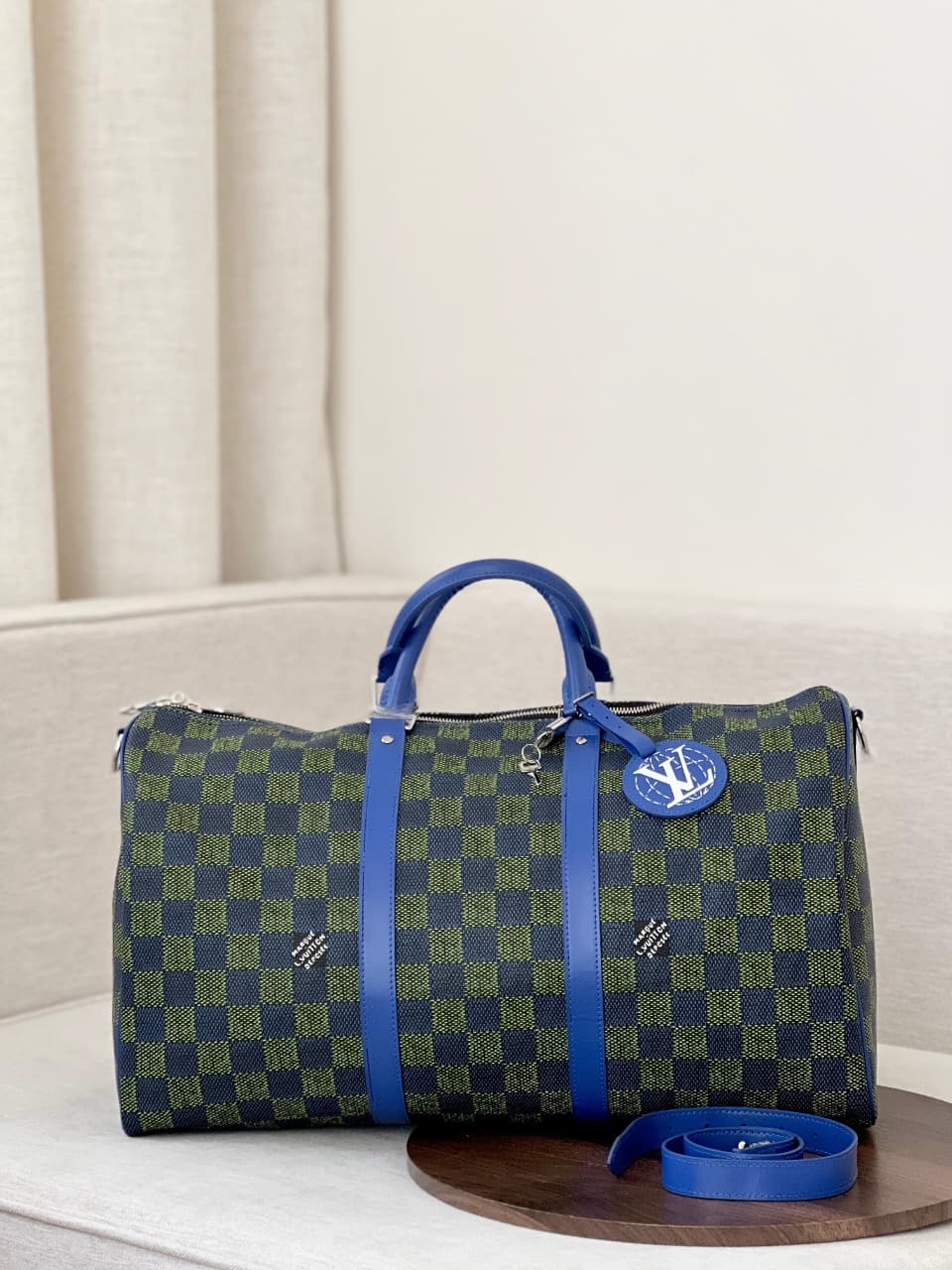 Louis Vuitton Keepall Bandouliere Damier Cobalt Race Travel Bag, - Image 4