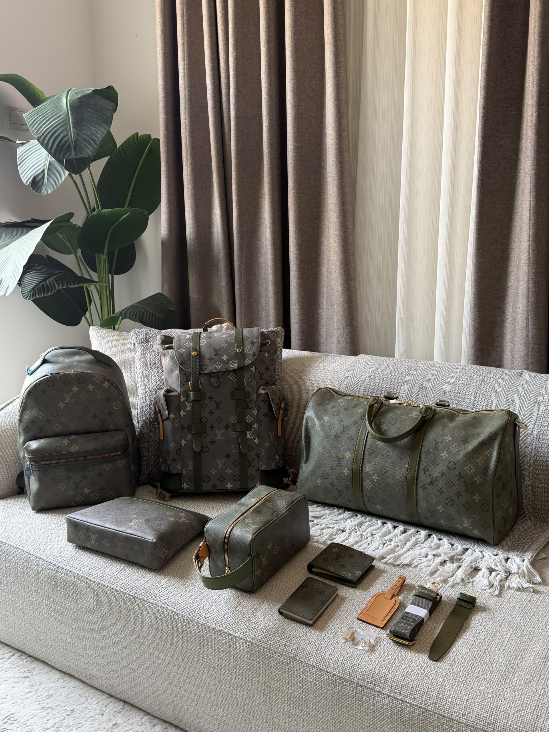 Louis Vuitton collection Monogram Surplus Showcasing a Travel Set Including Backpacks Duffle Bag