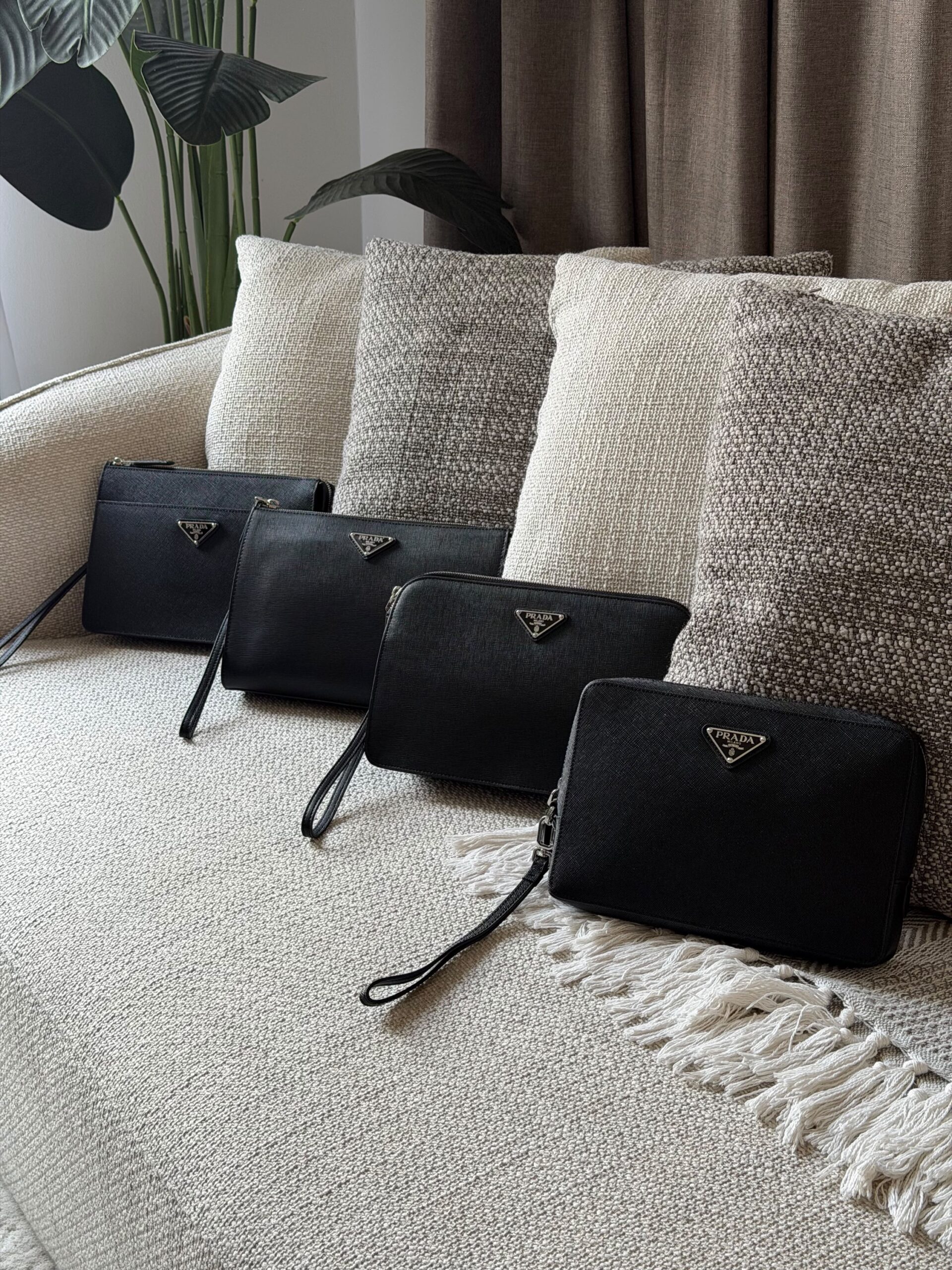 Prada Black Saffiano Leather Pouches