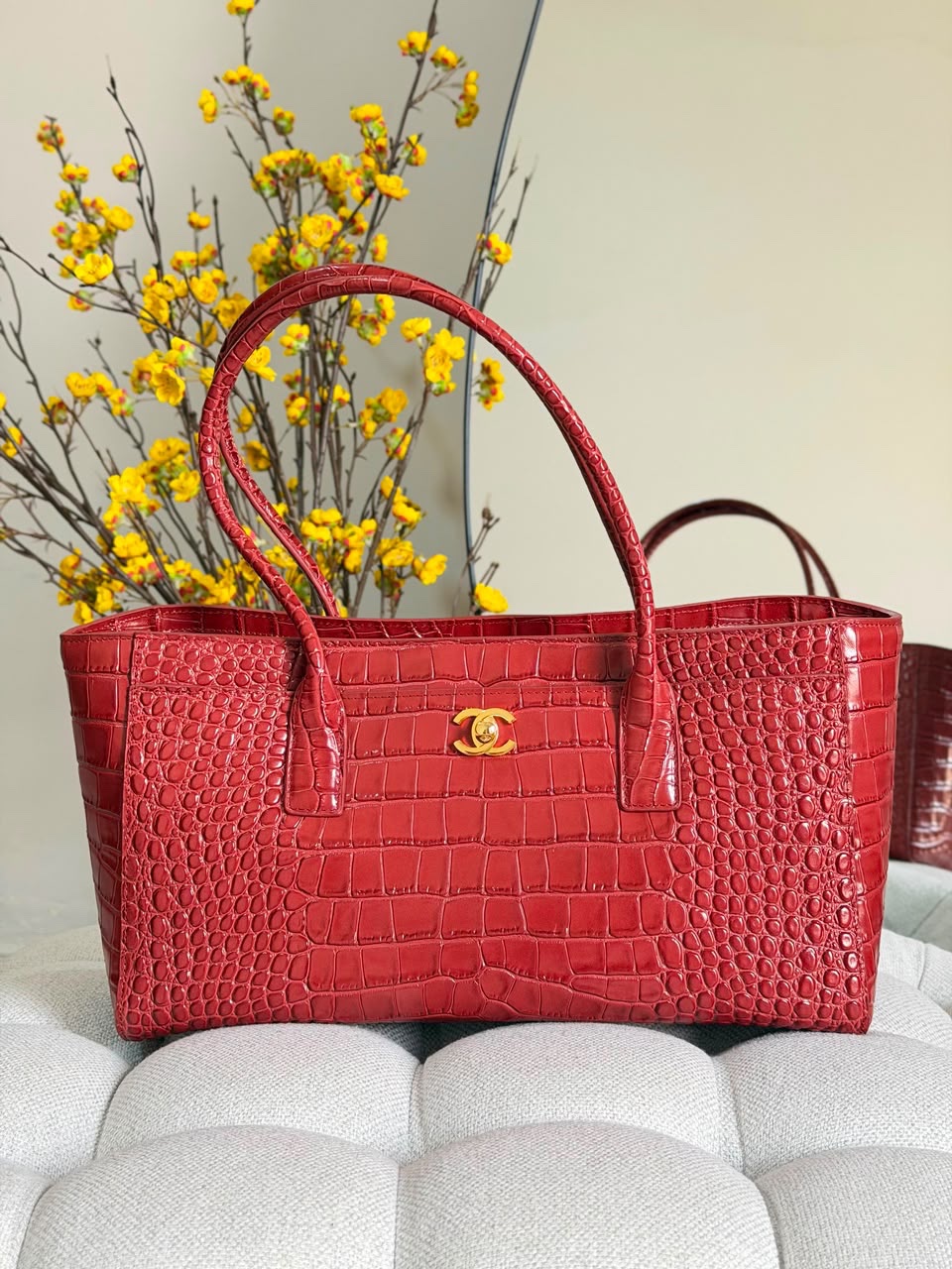 Burgundy Chanel Crocodile-Embossed