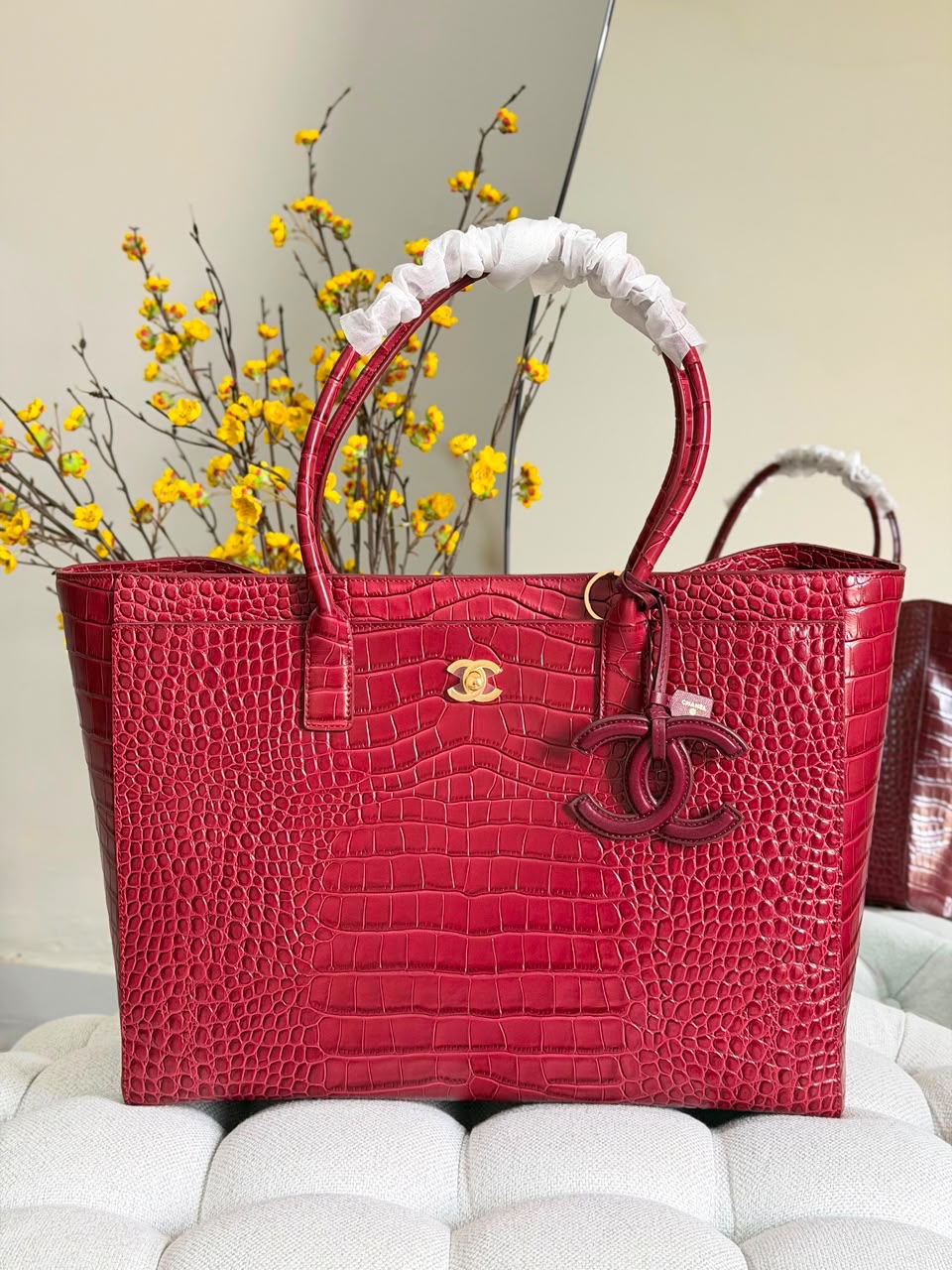 Burgundy Chanel Crocodile-Embossed - Image 2