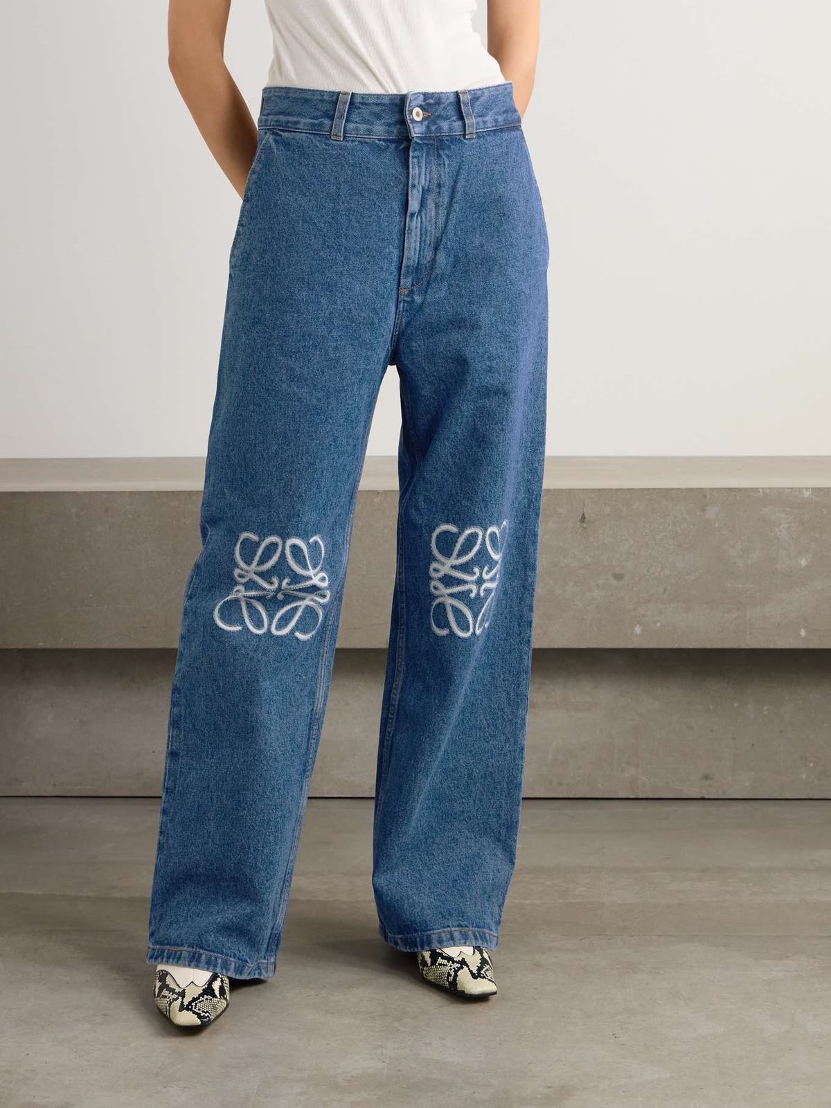 Loewe Anagram Appliquéd High-Rise Wide-Leg Jeans
