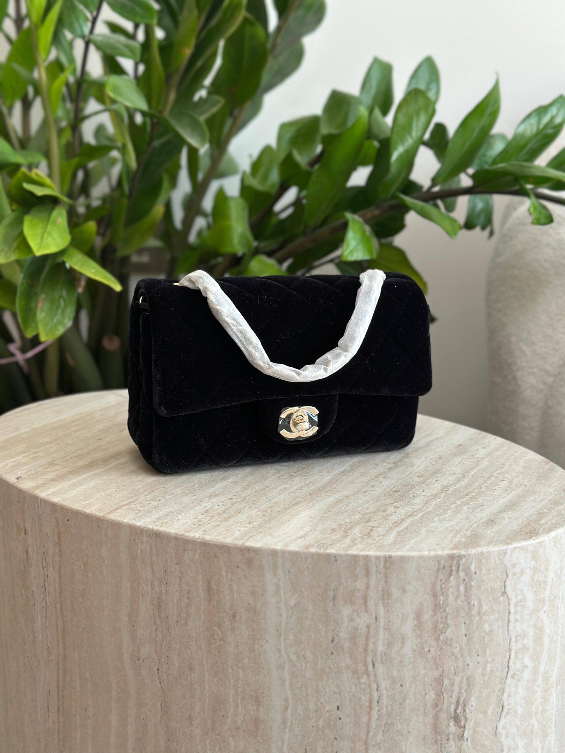 Chanel Velvet Quilted Mini Rectangular Flap Bag