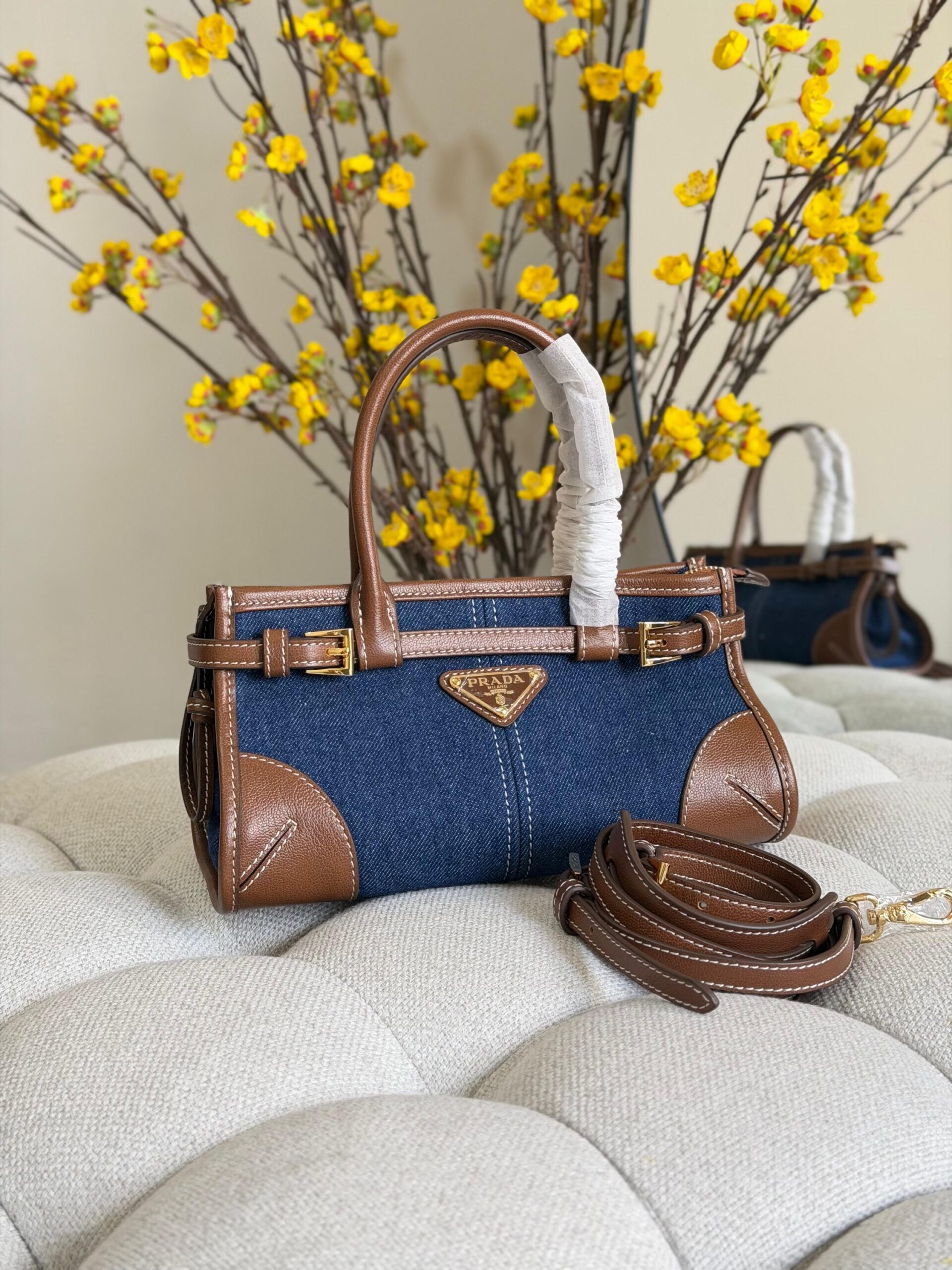 Prada Bonnie Small Linen And Leather - Image 3