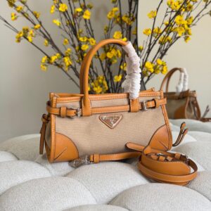 Prada Bonnie Small Linen And Leather