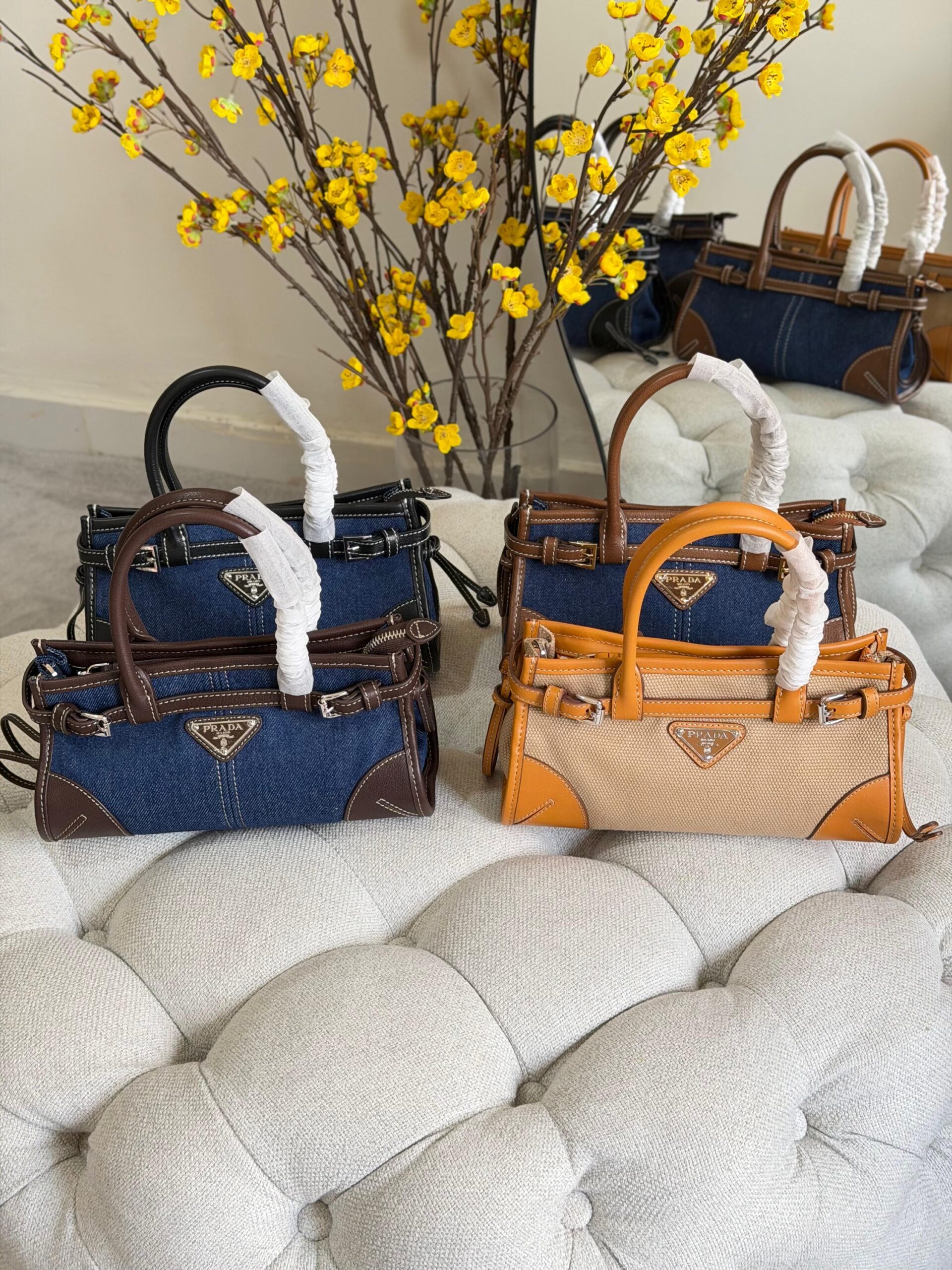 Prada Bonnie Small Linen And Leather - Image 5